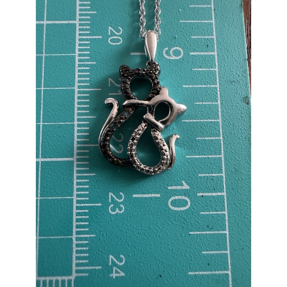 Sterling Silver Double Cat Necklace With Diamond Accents 3.6g
